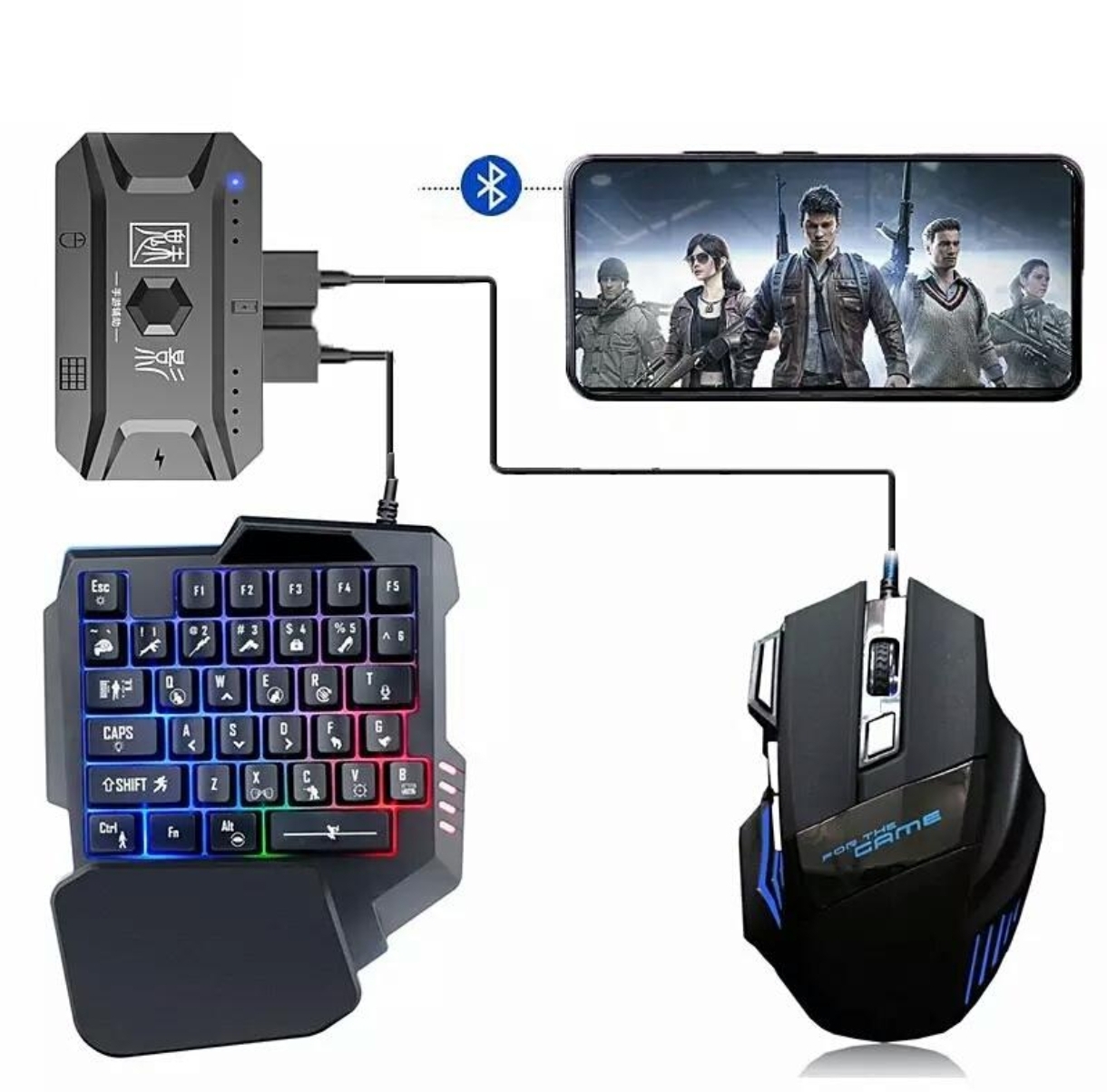کیبورد و ماوس گیمینگ موبایل RGB مناسب PUBG Mobile و Call of Duty Mobile با مبدل اتصال به گوشی و کنترل حرفه‌ای بازی
